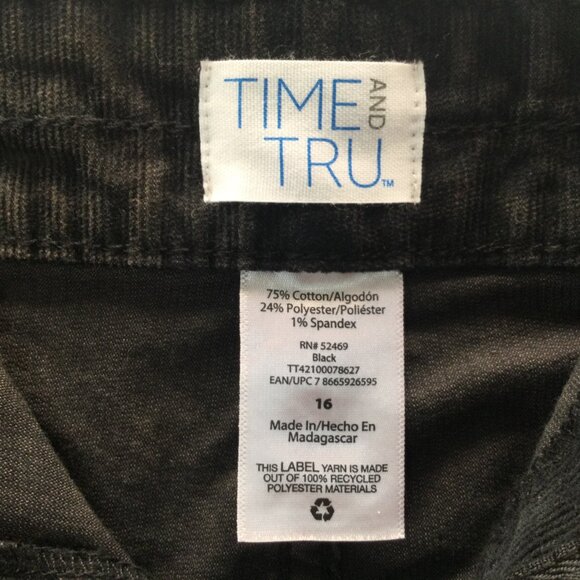 Time & Tru Corduroy Pants Sz 16 Womens Black Tapered Style 162711AA - Picture 4 of 10
